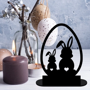 Detailed view of black bunny and egg acrylic desktop ornament for Easter decoration