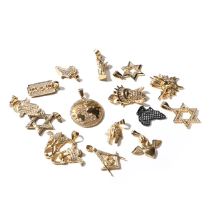 Pendentifs hip hop assortis plaqués or en acier inoxydable avec cristaux étincelants