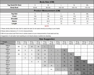 Size chart for men's cotton deer embroidery polo shirt with bust and height measurements