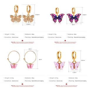 Detailed size and weight specs for various butterfly drop earrings in gold and enamel