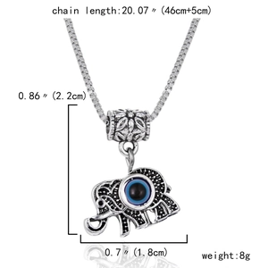 Silver elephant necklace with blue evil eye pendant and chain size measurements