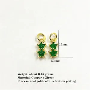 Green star-shaped pendant in emerald zircon with gold plating, 15mm size details