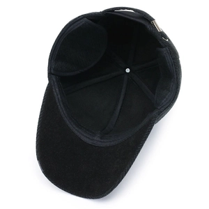 Men's wool baseball cap with ear flaps and silver metal buckle for winter warmth