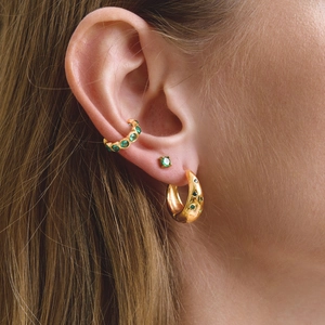 Classic 18K gold plated stainless steel earring set with green gems and white diamonds