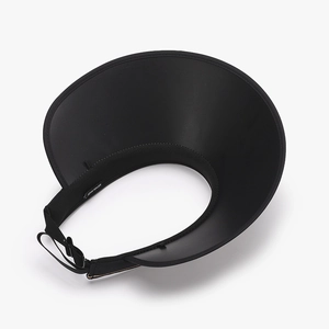 Black wide brim sun hat with UV protection and an adjustable bow-knot on an empty top crown