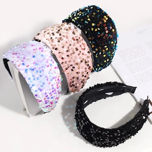 Sparkly sequin wide headbands in black, pink and white with non-slip velvet lining