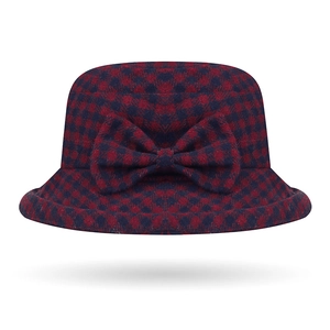 Women's Plaid Woolen Bucket Hat Winter Warm Bow Decoration Cloche Hat Elegant Vintage Basin Hat For Middle Aged Lady