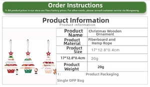 Infographic showing wooden Christmas tree ornaments with snowmen and santa patterns