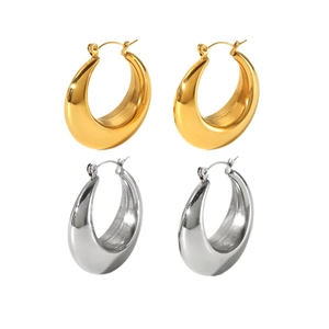 Minimalist 18K gold and silver chunky crescent hoop earrings in stainless steel