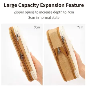 Large capacity canvas pencil case with expandable 3cm to 7cm macaron contrast design
