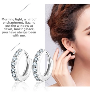 Close-up of S925 sterling silver hoop earrings with micro-pave sparkling round zircon