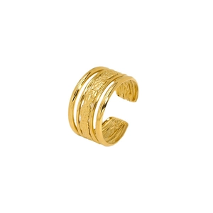 French vintage style gold layered open ring with woven grain texture for women