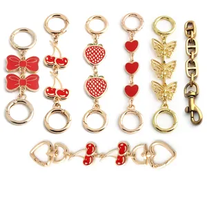 Golden cherry and strawberry fruit bag charm chain extension accessories for handbags