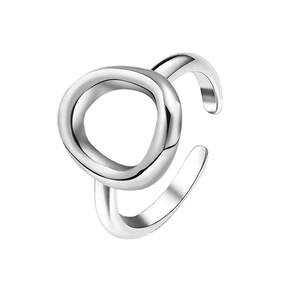 Minimalist silver open ring with irregular hollow circular patterns and adjustable band