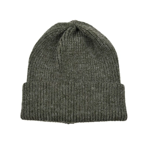 Olive green ribbed knit beanie hat with classic wide fold cuff in solid marled color