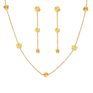 18K gold plated stainless steel floral necklace and fringe earrings jewelry set