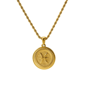 18K gold plated stainless steel necklace with a round Pisces zodiac sign pendant