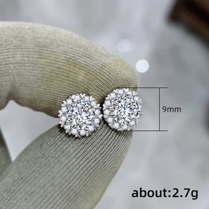 Exquisite 9mm snowflake zircon stud earrings in silver-toned metal for women