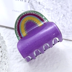 Graziosa pinza per capelli in acrilico viola con motivo arcobaleno e glitter da donna