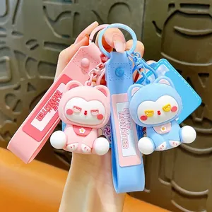 Porte-clés Chat Monstre Floconné Dessin Animé Mignon pour Sacs Clés Voiture Charme Animal Créatif PVC Anneau Porte-clés Cadeau pour Amis Femmes