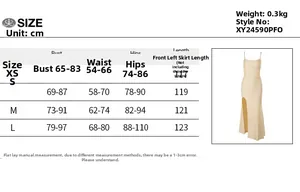 Tableau des tailles pour robe longue fendue sans manches avec mesures buste et taille