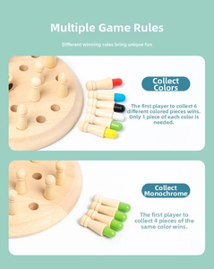 Detail view of wooden memory chess game rules for color matching and memory training