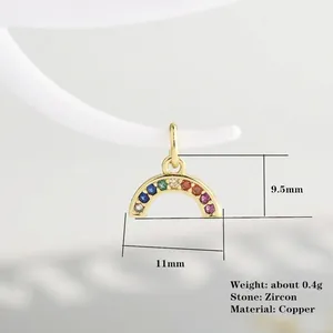 Rainbow-shaped copper pendant with multicolor zircon inlay measuring 11mm by 9.5mm
