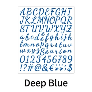 Nahaufnahme von S05 tiefblauen wasserfesten Vinyl-Buchstaben- und Zahlenaufklebern für DIY