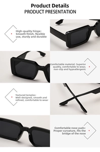 Detail view of the durable hinges, comfortable nose pads, and temples of rectangular sunglasses