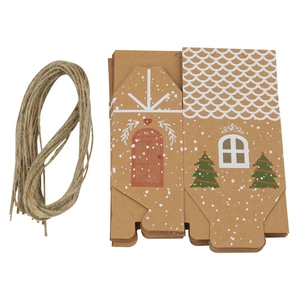 European gingerbread house Christmas candy boxes made of brown kraft paper with jute rope