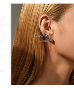 Detail view of 7mm and 8mm S925 silver stud earrings with sapphire blue faceted crystals