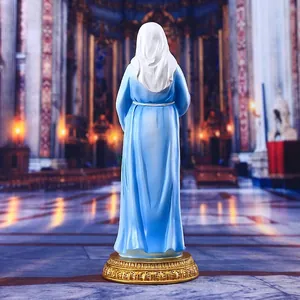 Classical Virgin Mary pregnant resin statue 21cm, rear view with golden base for home decor