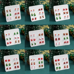 Christmas Cartoon Stud Earrings With Resin Santa Reindeer Snowman Holiday Party Fashion Jewelry Stainless Steel Earring Post