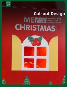 Detail of red Christmas gift box with hollow window design and Merry Christmas print