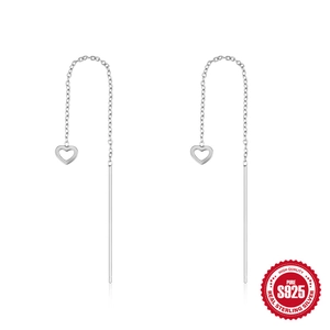 Minimalist S925 sterling silver heart tassel chain threader earrings for women