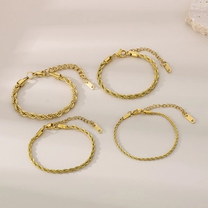 Set of four 18K gold-plated stainless steel rope chain bracelets with lobster clasps