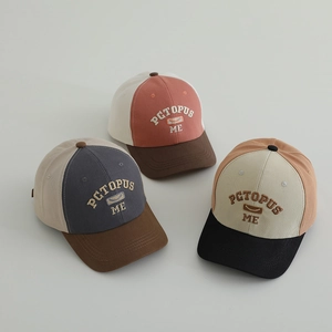 Kids Baseball Cap Cotton Twill Color Blocked Letter Embroidery Adjustable Retro Style Sun Hat For Children Boys Girls