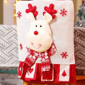 Christmas chair cover featuring 3D knitted reindeer and snowflake patterns for dining decor