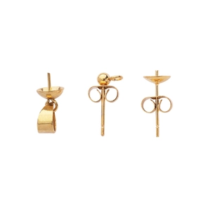 Polished 18k gold plated stainless steel earring pins and connectors for DIY jewelry