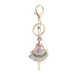 Colorful ballet dancer keychain in gold metal with vibrant crystals for handbags