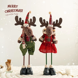 Christmas reindeer plush figurines with long legs and cozy knitting for festive home decor