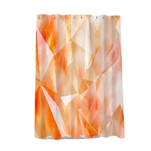 Rideau de douche moderne marbré avec dégradé orange et rose et motif géométrique 3D