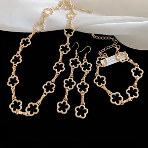 Hollow Flower Necklace Bracelet Dangle Earrings Alloy With Silver Earring Post Elegant Fashion Jewelry For Women Gift