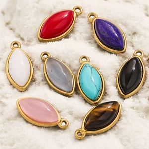 Marquise natural stone pendants in various colors with gold plated stainless steel edges