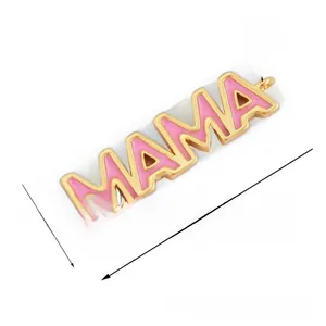 Pink enamel MAMA letter charm connector in gold-plated copper with 23mm length
