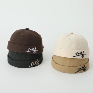 Kids Miki Hat Cotton Blend Brimless Docker Cap With Embroidery Smiley Face Casual Streetwear Headwear For Boys And Girls