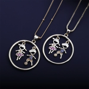 Boy Girl Figurines Pendant Necklace Copper Gold Plated Heart Soccer Cubic Zirconia Jewelry For Women Kids