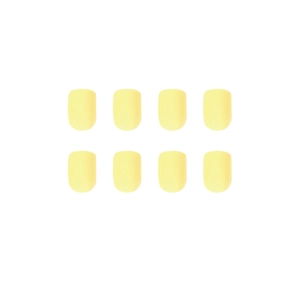 Faux ongles mats jaune citron de forme carrée courte avec une finition lisse quotidienne