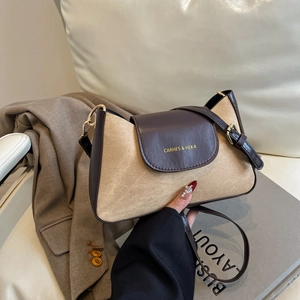 Women Vintage Shoulder Bag PU Leather Fabric Patchwork Large Capacity Underarm Crossbody Purse Minimalist Style