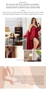 Détails du peignoir en soie rouge vin et de la nuisette en dentelle avec texture satinée